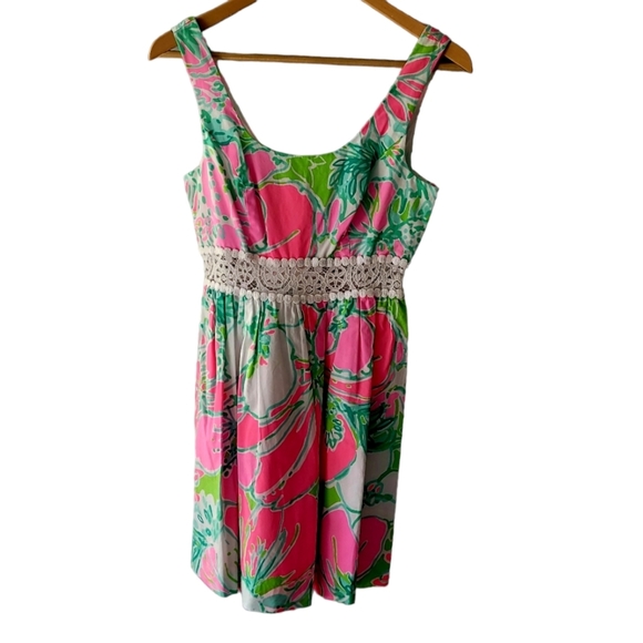 Lilly Pulitzer Floral Print Polished Cotton Shift Dress Size 00 - Picture 1 of 6